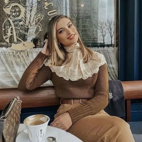 Zara Wool Blend Sweater with lace eyelet neck - Picture 10 of 14